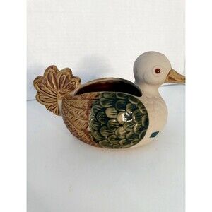 Folk Glazed Art Pottery Duck Bird Planter Stoneware Vintage